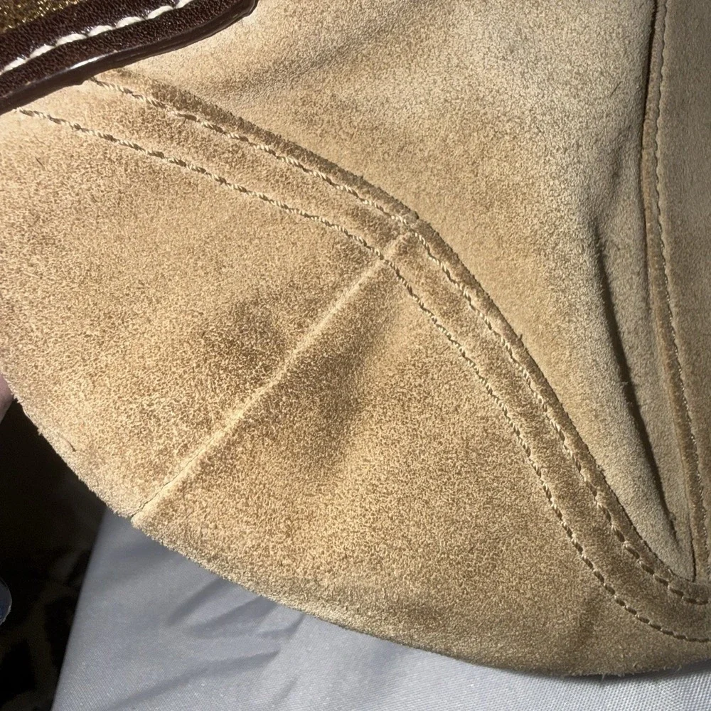 Vintage Coach Brown Tan Suede Small Hobo Shoulder Bag Purse Metallic Accents